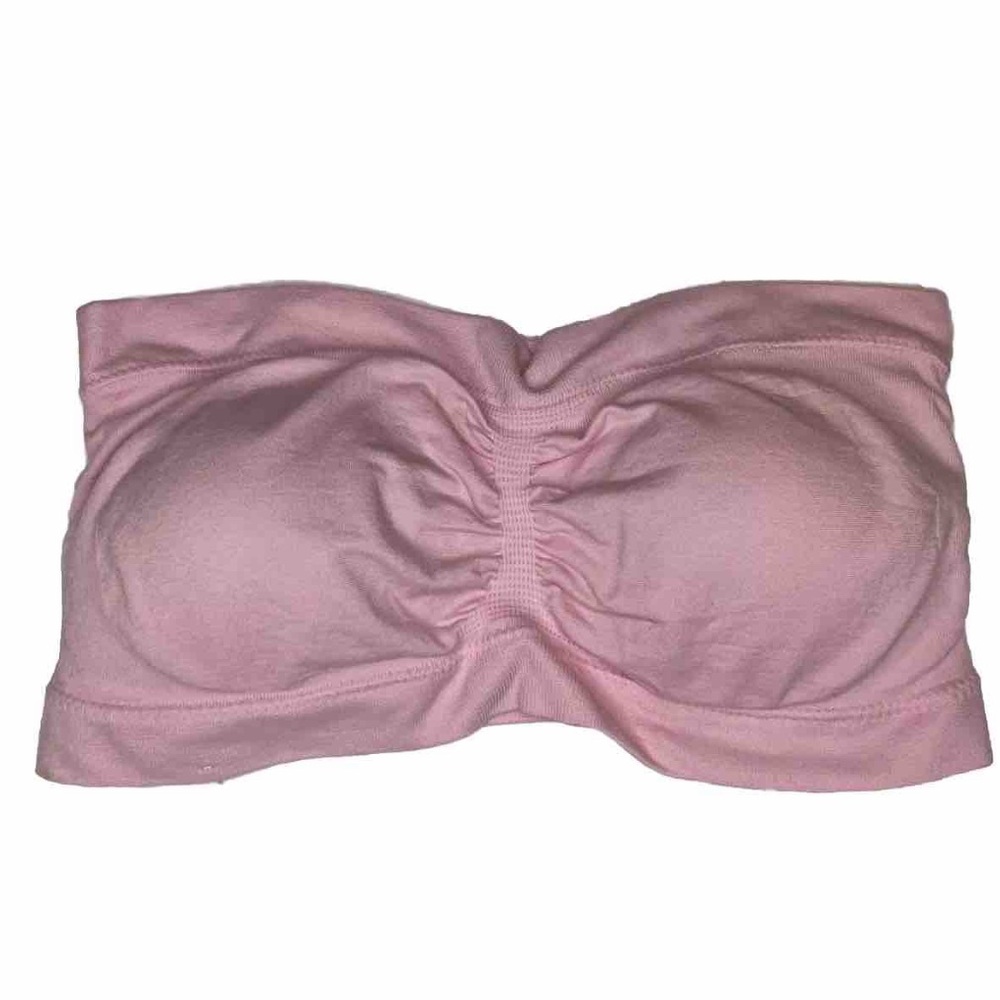 Womens Strapless Padded Bra Bandeau Tube Top Removable Pads Pink Size M